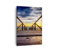Impression sur Toile 50x70cm Tableaux Plage océan sable pont en bois coucher