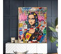 Impression sur Toile 60x90CM sans Cadre Mona Lisa Street Graffiti Art Drôle sur Le Mur Art Photo pour Salon Décor À La Maison