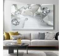 Impression sur toile 70L x50l cm decoration chambre -tableau decoration murale Géométrie Diamant Style Abstrait decoration maison - Tableau Moderne - toile peinture Blanc argenté