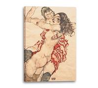 Impression sur toile (70x100cm): Egon Schiele - Deux femmes s'embrassent