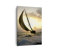 Impression sur Toile 70x100cm Tableaux bateau coucher du soleil le soleil