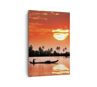 Impression sur Toile 70x100cm Tableaux Canal bateau culture coucher de soleil