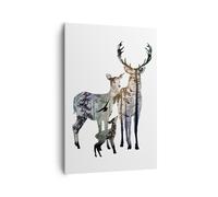 Impression sur Toile 70x100cm Tableaux Deer famille sauvagerie illustration