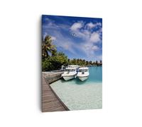 Impression sur Toile 70x100cm Tableaux Île des Maldiviens archipel océan hutte