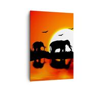 Impression sur Toile 70x100cm Tableaux Image Animaux africains éléphants nature