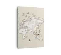 Impression sur Toile 70x100cm Tableaux Image Carte Monde classique continents