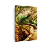 Impression sur Toile 70x100cm Tableaux Image Chemin pont en pierre forêt automne