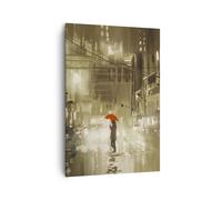 Impression sur Toile 70x100cm Tableaux Image illustration désastre Rue Pluie