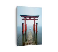 Impression sur Toile 70x100cm Tableaux Image Itsukushima-Jinja Temple Parapluie