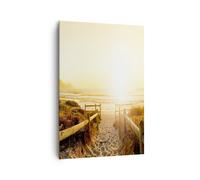 Impression sur Toile 70x100cm Tableaux Image le lever du soleil vague île océan
