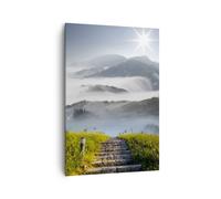 Impression sur Toile 70x100cm Tableaux Image Montagne brouillard paysage matin