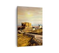 Impression sur Toile 70x100cm Tableaux Image Moulin à vent andalousie paysage