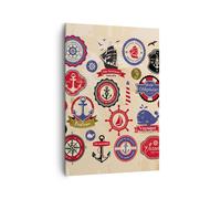 Impression sur Toile 70x100cm Tableaux Image Photo Ancre drapeau badge bateau