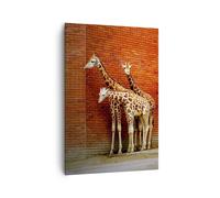 Impression sur Toile 70x100cm Tableaux Image Photo Animaux girafes zoo famille