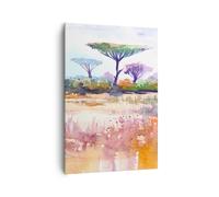 Impression sur Toile 70x100cm Tableaux Image Photo Aquarelle Savane Arbres