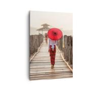 Impression sur Toile 70x100cm Tableaux Image Photo Birmanie Parapluie Pont