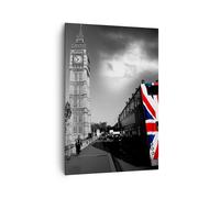 Impression sur Toile 70x100cm Tableaux Image Photo Bus Londres Big Ben bâtiment