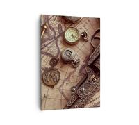 Impression sur Toile 70x100cm Tableaux Image Photo Cartographie Vintage Boussole