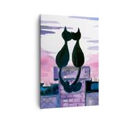 Impression sur Toile 70x100cm Tableaux Image Photo Chats toit amour animal