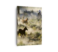 Impression sur Toile 70x100cm Tableaux Image Photo Cow-boy cow-girl cheval