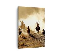 Impression sur Toile 70x100cm Tableaux Image Photo Cowboys chevaux galop