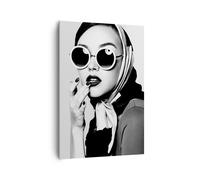 Impression sur Toile 70x100cm Tableaux Image Photo Femme Lunettes Vintage