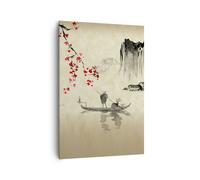 Moderne Impression sur Toile 70x100cm Image Tableau Decoration Murale Fleur Cerises Japon Grand Tableaux Decoratifs Muraux Chambre Cuisine Vertical Deco Cadre Salon Art Wall Decor Design PA70x100-5020