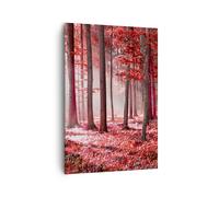 Impression sur Toile 70x100cm Tableaux Image Photo Forêt Rouge Arbres Decoration
