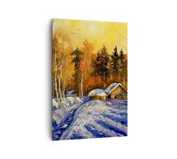 Impression sur Toile 70x100cm Tableaux Image Photo hiver forêt prairie