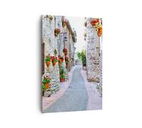 Impression sur Toile 70x100cm Tableaux Image Photo Italie rue fleurs histoire