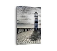 Impression sur Toile 70x100cm Tableaux Image Photo Lac phare pont en bois eau