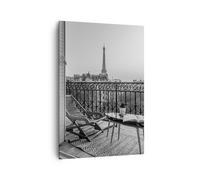 Impression sur Toile 70x100cm Tableaux Image Photo Noir Et Blanc Paris Balcon