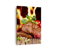 Impression sur Toile 70x100cm Tableaux Image Photo Nourriture bois feu steak