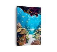 Impression sur Toile 70x100cm Tableaux Image Photo Océan Récif Poissons Corail