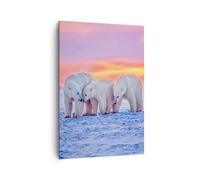 Impression sur Toile 70x100cm Tableaux Image Photo Ours Hiver Neige famille