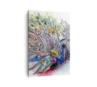 Impression sur Toile 70x100cm Tableaux Image Photo paon plume couleur Decoration