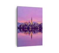 Impression sur Toile 70x100cm Tableaux Image Photo Paysage Montagne Lac église