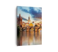 Impression sur Toile 70x100cm Tableaux Image Photo Prague pont histoire rivière