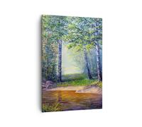 Impression sur Toile 70x100cm Tableaux Image Photo prairie eau arbre Decoration