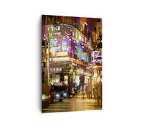 Impression sur Toile 70x100cm Tableaux Image Rue lumières nuit illustration