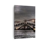 Impression sur Toile 70x100cm Tableaux Image Venise pont eau maisons en rangée