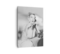 Impression sur Toile 70x100cm Tableaux Image Vintage Noir Et Blanc Téléphoner