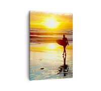 Impression sur Toile 70x100cm Tableaux Surfeur Coucher de soleil Océan planche