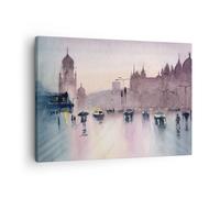 Impression sur Toile 70x50cm Tableaux Aquarelle Ville Monuments Historiques