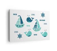 Impression sur Toile 70x50cm Tableaux Baleines navires enfants étoiles de mer