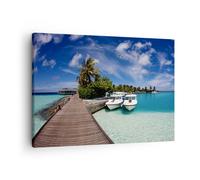 Impression sur Toile 70x50cm Tableaux Île des Maldiviens archipel océan hutte