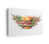 Impression sur Toile 70x50cm Tableaux Illustration nourriture hamburger pain
