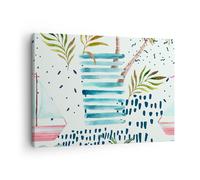 Impression sur Toile 70x50cm Tableaux Image Aquarelle palmier tropique bateau
