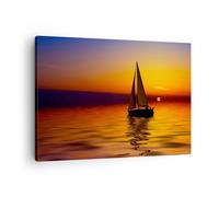 Impression sur Toile 70x50cm Tableaux Image Bateau coucher de soleil paysage