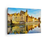 Impression sur Toile 70x50cm Tableaux Image Bateau rivière architecture histoire